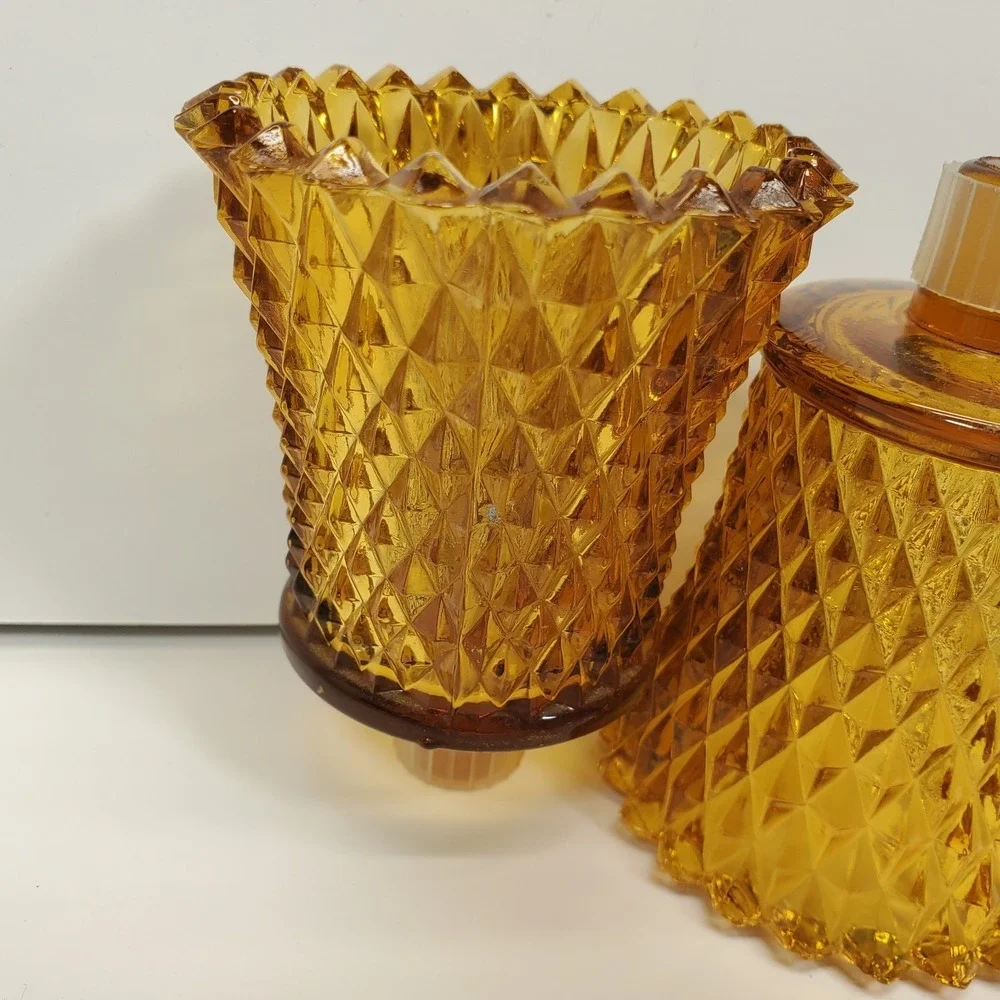 Vintage Votive Cups Peg‎ Candles Amber Glass Diamond Point Home Interiors QTY 2
